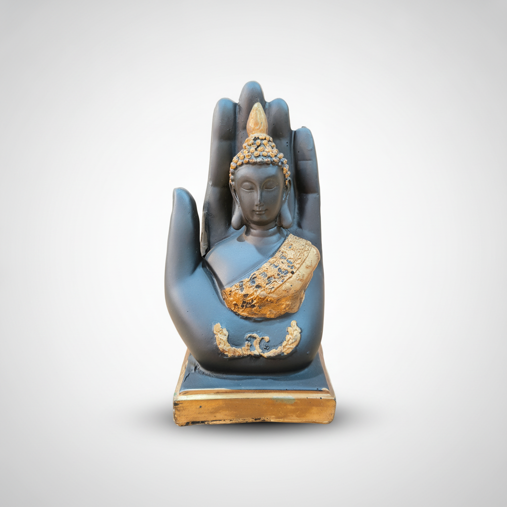 Buddha Hand Statue Figurine | Black & Gold | 7.5" Resin