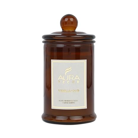 Aura Decor Scented Tomb Lid Jar Candle Organic Aroma Candles Soy Wax, Aromatic/Aromatherapy Fragrance Votive Candle (Vanilla + Oud)