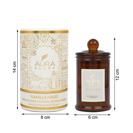 Aura Decor Scented Tomb Lid Jar Candle Organic Aroma Candles Soy Wax, Aromatic/Aromatherapy Fragrance Votive Candle (Vanilla + Oud)