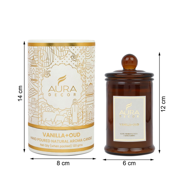 Aura Decor Scented Tomb Lid Jar Candle Organic Aroma Candles Soy Wax, Aromatic/Aromatherapy Fragrance Votive Candle (Vanilla + Oud)