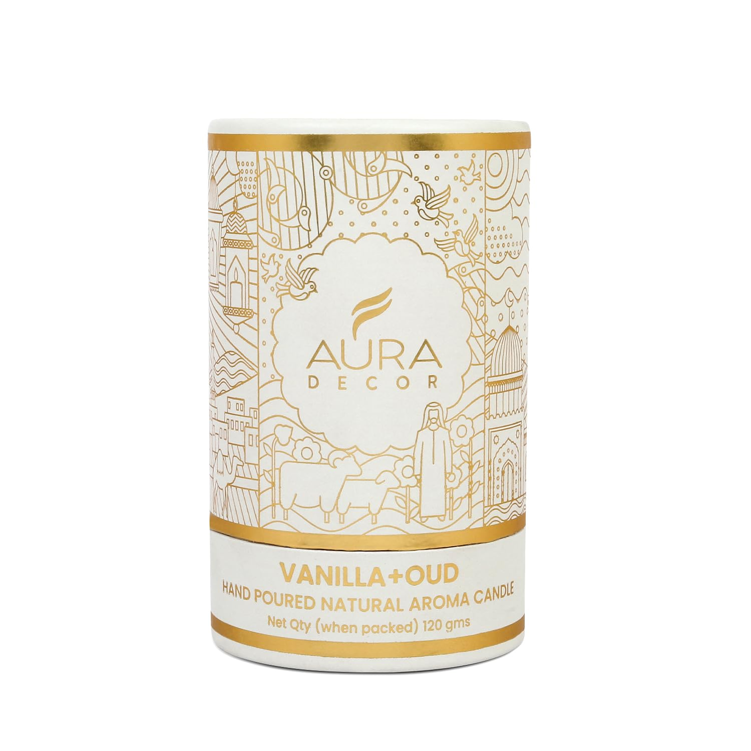 Aura Decor Scented Tomb Lid Jar Candle Organic Aroma Candles Soy Wax, Aromatic/Aromatherapy Fragrance Votive Candle (Vanilla + Oud)