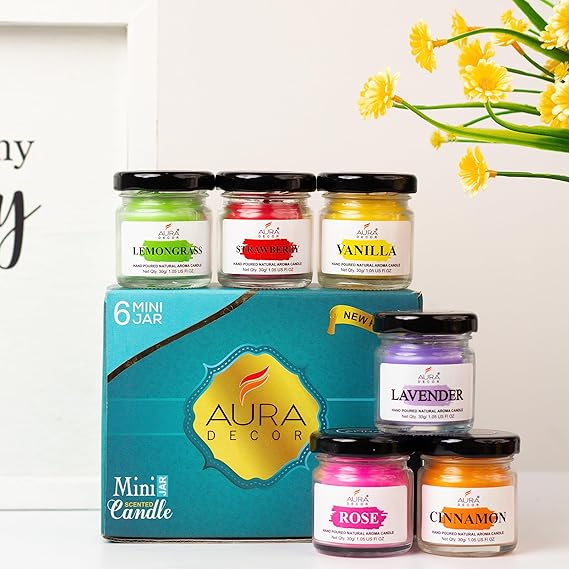Aura Decor Fragrance Jar Mini Candle Set Of 6 || Fragrance Candles For Home