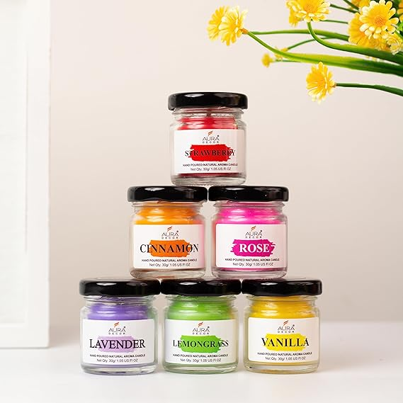 Aura Decor Fragrance Jar Mini Candle Set Of 6 || Fragrance Candles For Home