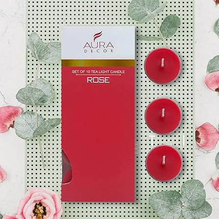 Aura Decor Scented Tealight Candles Set of 10, Aroma Up to 4 Hours, Smokeless & Dripless Soy Wax Diya (Rose, Pack of 10)