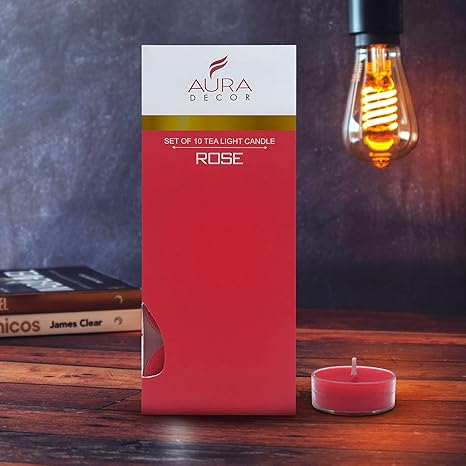 Aura Decor Scented Tealight Candles Set of 10, Aroma Up to 4 Hours, Smokeless & Dripless Soy Wax Diya (Rose, Pack of 10)