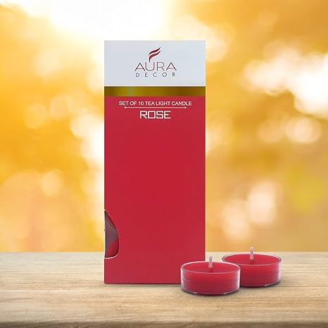 Aura Decor Scented Tealight Candles Set of 10, Aroma Up to 4 Hours, Smokeless & Dripless Soy Wax Diya (Rose, Pack of 10)