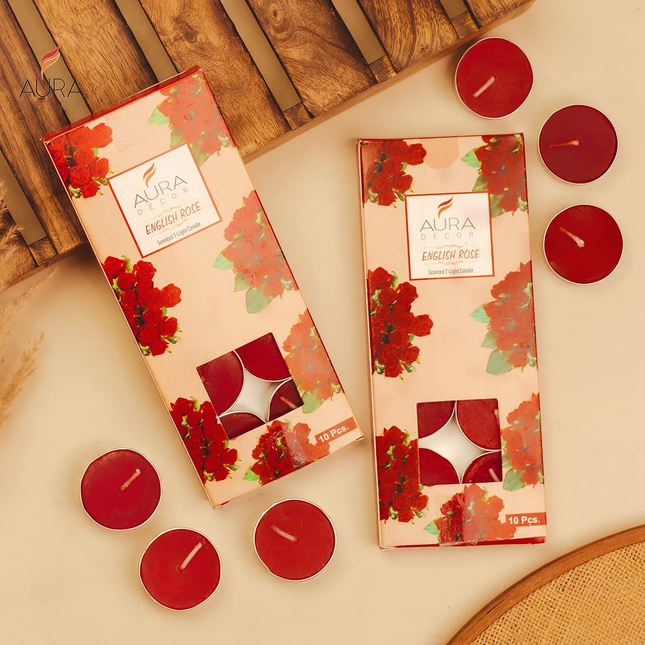 Aura Decor Scented Tealight Candles, Pure Wax 20 Pcs (English Rose)