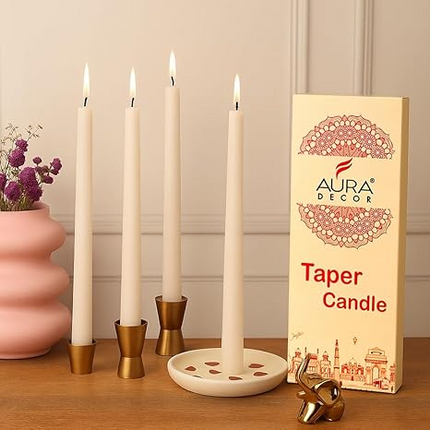 Aura Decor Ivory Taper Candles 10-Inch, Long Burning Time up to 8 Hours (Pack of 4)