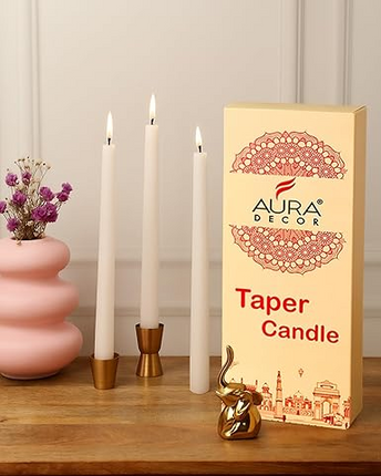 Aura Decor Ivory Taper Candles 10-Inch, Long Burning Time up to 8 Hours (Pack of 4)