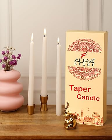 Aura Decor Ivory Taper Candles 10-Inch, Long Burning Time up to 8 Hours (Pack of 4)