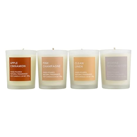 Aura Decor Gift Set of 4 Fragrance Votive Glass Candles