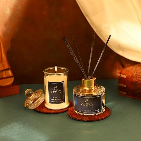 Aura Decor Luxury Reed Diffuser & Scented Candle Gift Set with Premium Fragrance of Blue Sage & Lavender