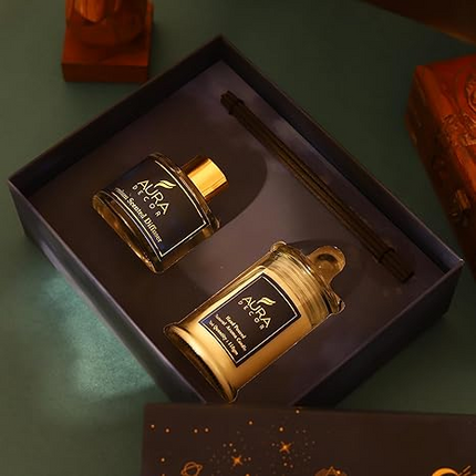 Aura Decor Luxury Reed Diffuser & Scented Candle Gift Set with Premium Fragrance of Blue Sage & Lavender