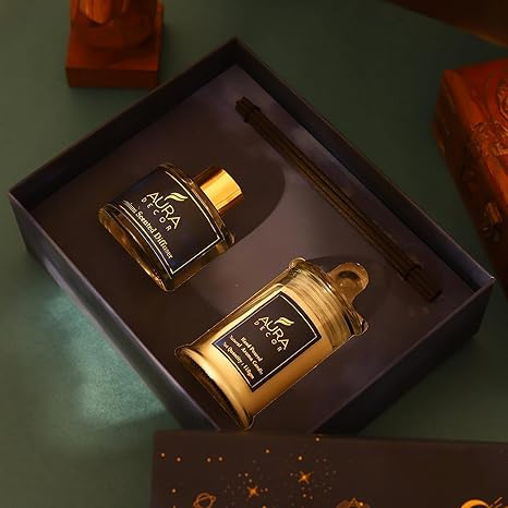 Aura Decor Luxury Reed Diffuser & Scented Candle Gift Set with Premium Fragrance of Blue Sage & Lavender