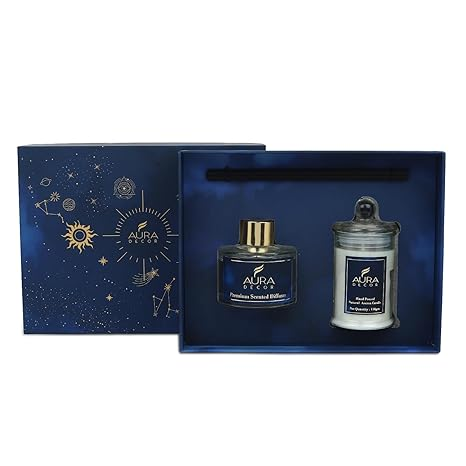 Aura Decor Luxury Reed Diffuser & Scented Candle Gift Set with Premium Fragrance of Blue Sage & Lavender