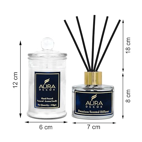 Aura Decor Luxury Reed Diffuser & Scented Candle Gift Set with Premium Fragrance of Blue Sage & Lavender