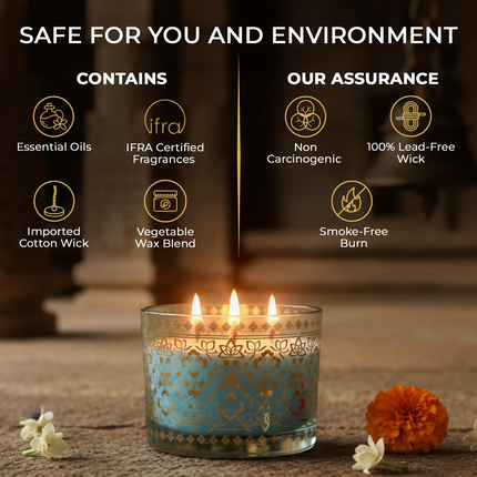 EKAM 2025–26 Festive Fragrance Gift| Scented 3 Wick Candle| Mogra | Inspired by Stone Palace | 28-Hour Burn | Essential Oil Infused