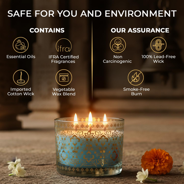 EKAM 2025–26 Festive Fragrance Gift| Scented 3 Wick Candle| Mogra | Inspired by Stone Palace | 28-Hour Burn | Essential Oil Infused