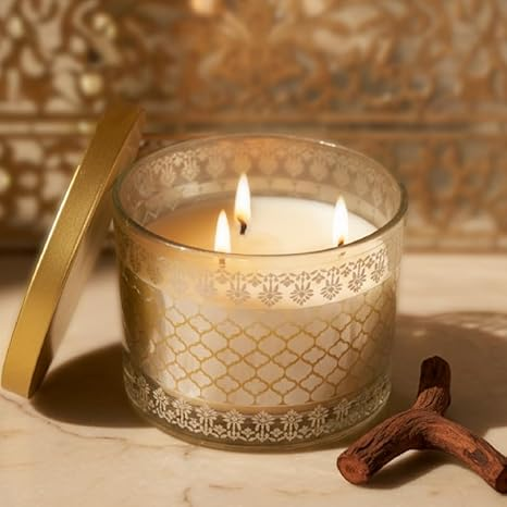 EKAM 2025–26 Festive Fragrance Gift| Scented 3 Wick Candle| Mahogany | Inspired by Sheesh Mahal | 28-Hour Burn