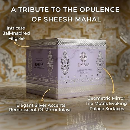 EKAM 2025–26 Festive Fragrance Gift| Scented 3 Wick Candle| Mahogany | Inspired by Sheesh Mahal | 28-Hour Burn