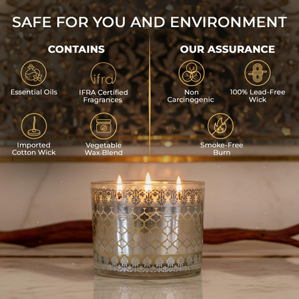 EKAM 2025–26 Festive Fragrance Gift| Scented 3 Wick Candle| Mahogany | Inspired by Sheesh Mahal | 28-Hour Burn