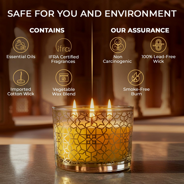 EKAM 2025–26 Festive Fragrance Gift| Scented 3 Wick Candle| Lemongrass | Inspired by Pink Haveli | 28-Hour Burn