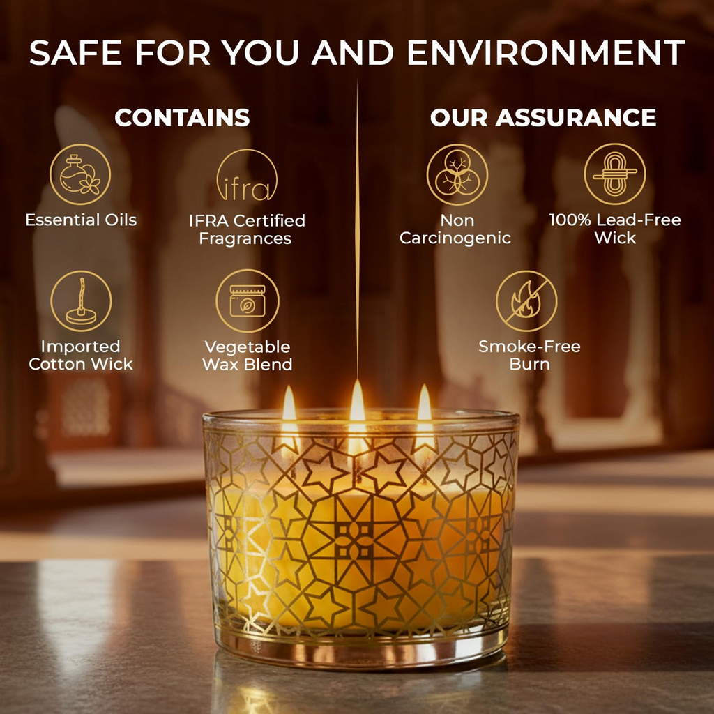 EKAM 2025–26 Festive Fragrance Gift| Scented 3 Wick Candle| Lemongrass | Inspired by Pink Haveli | 28-Hour Burn