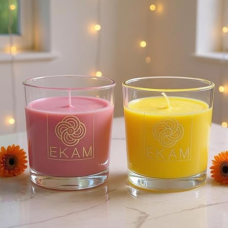 EKAM | 2 Pack Shot Glass Scented Candles Festive Gift Set | Honey & Lemon and Clary Sage| Vegetable Wax | 10 Hours Burn Time Each