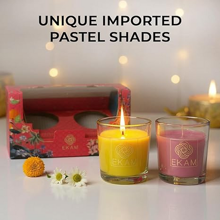 EKAM | 2 Pack Shot Glass Scented Candles Festive Gift Set | Honey & Lemon and Clary Sage| Vegetable Wax | 10 Hours Burn Time Each