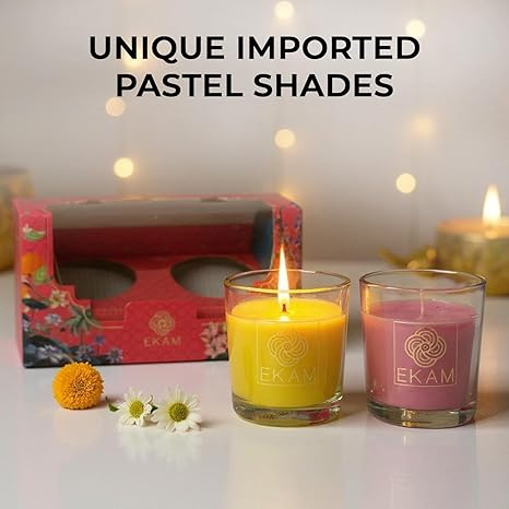 EKAM | 2 Pack Shot Glass Scented Candles Festive Gift Set | Honey & Lemon and Clary Sage| Vegetable Wax | 10 Hours Burn Time Each