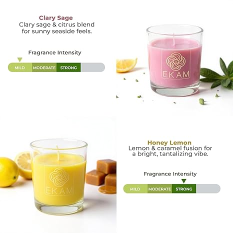 EKAM | 2 Pack Shot Glass Scented Candles Festive Gift Set | Honey & Lemon and Clary Sage| Vegetable Wax | 10 Hours Burn Time Each