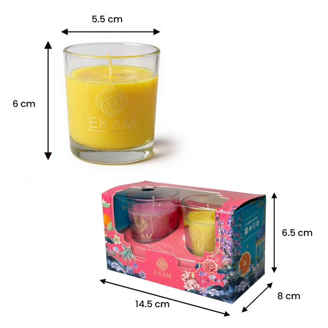 EKAM | 2 Pack Shot Glass Scented Candles Festive Gift Set | Honey & Lemon and Clary Sage| Vegetable Wax | 10 Hours Burn Time Each