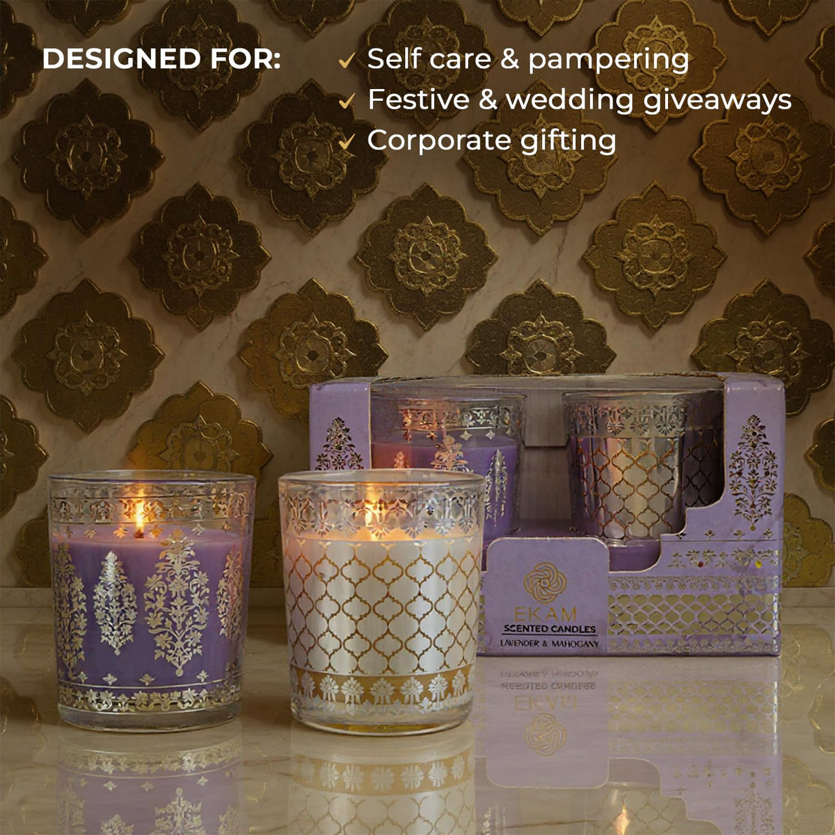 Pack of 2 Scented Shot Glass Candle Festive Gift Box | Sheesh Mahal Inspired