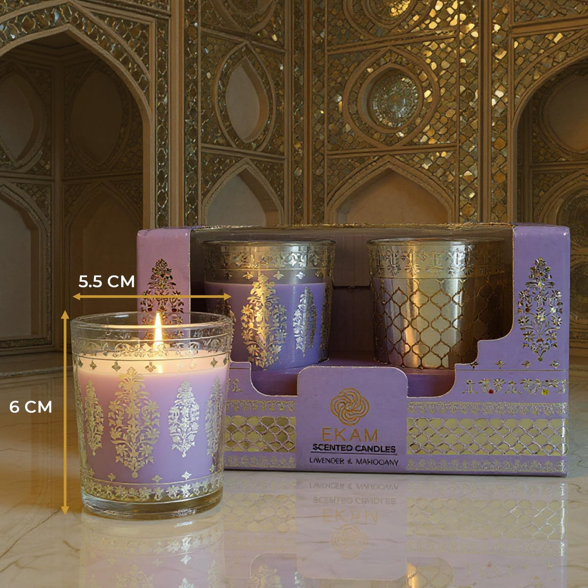 Pack of 2 Scented Shot Glass Candle Festive Gift Box | Sheesh Mahal Inspired
