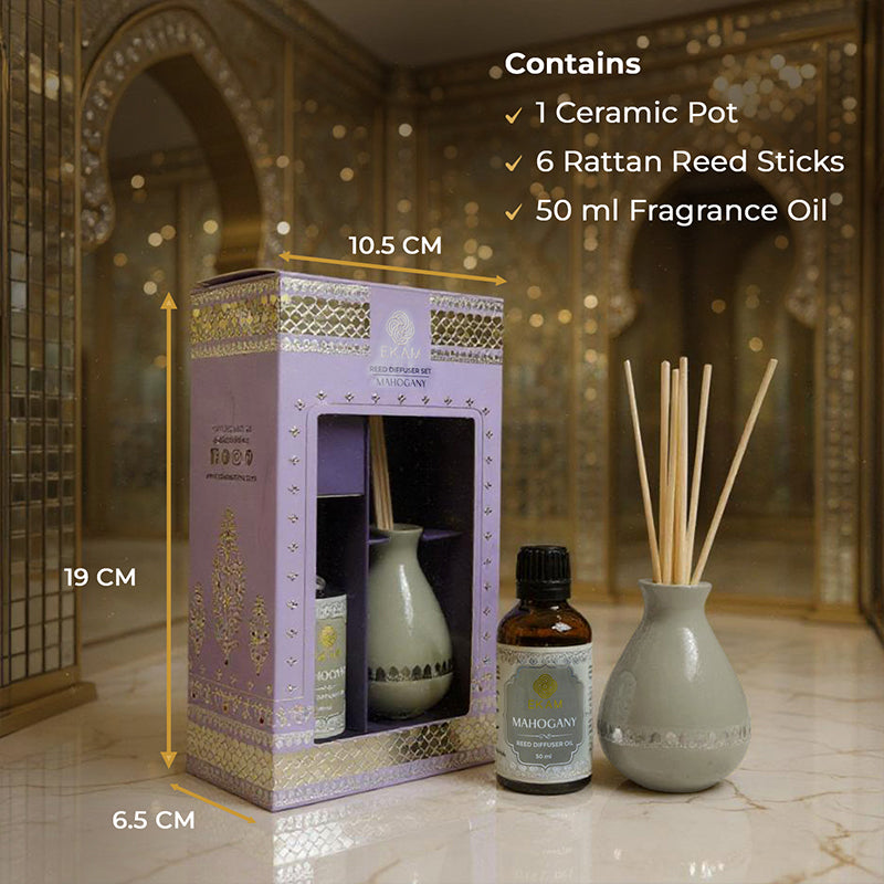 Mahogany Scented Reed Diffuser Set | Festive Sheesh Mahal Collection