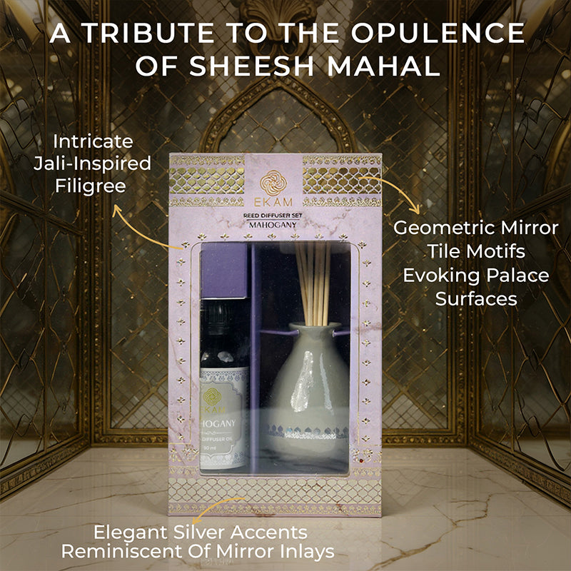 Mahogany Scented Reed Diffuser Set | Festive Sheesh Mahal Collection
