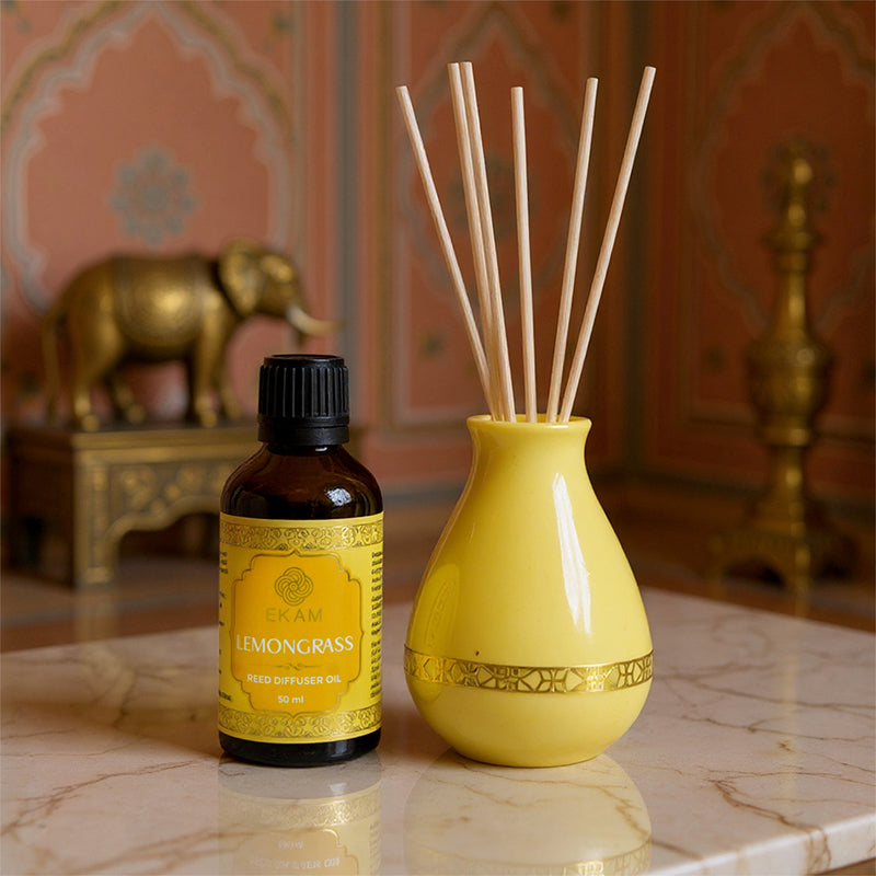 Lemongrass Scented Reed Diffuser Gift Set| Festive Pink Haveli Collection