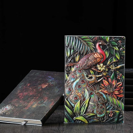 3D Embossed Leather Peacock Covered Travllers Book