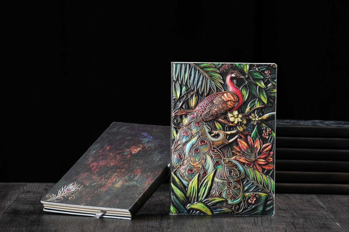 3D Embossed Leather Peacock Covered Travllers Book