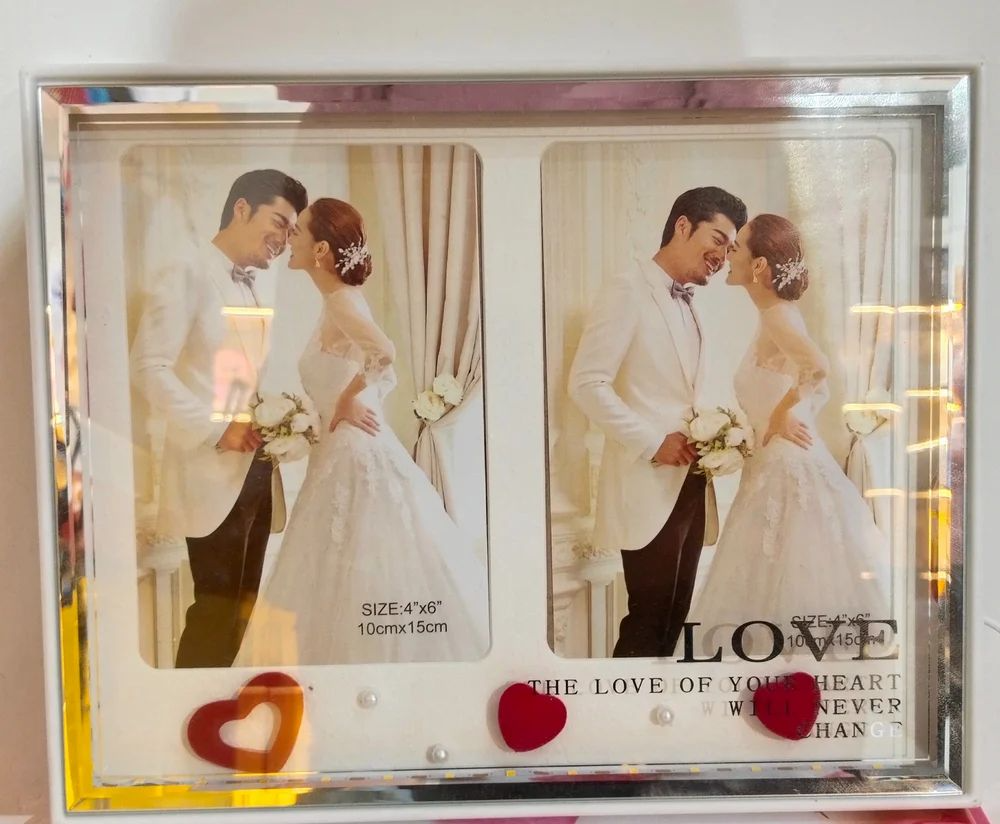 LED Illuminated Double Wedding Photo Frame with Hearts | Romantic Love Quote Design