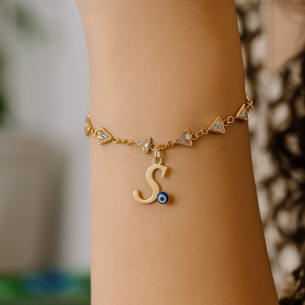 Name Initial Evil Eye AD Bracelet | All Letters Available