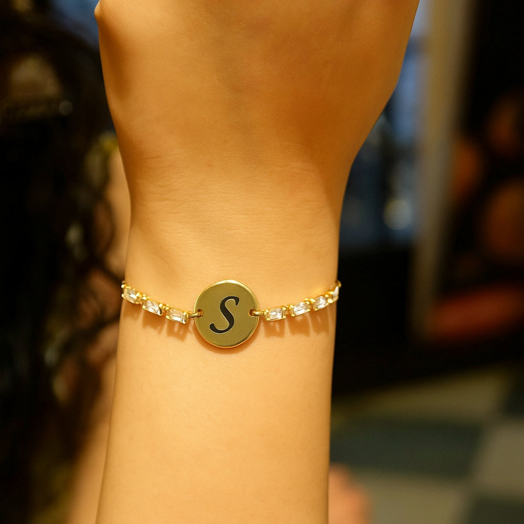 Name Initial Diamond Cut Slider Bracelet | All Letters Available