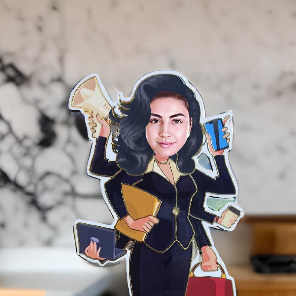 Personalized Multitasking Girl Caricature
